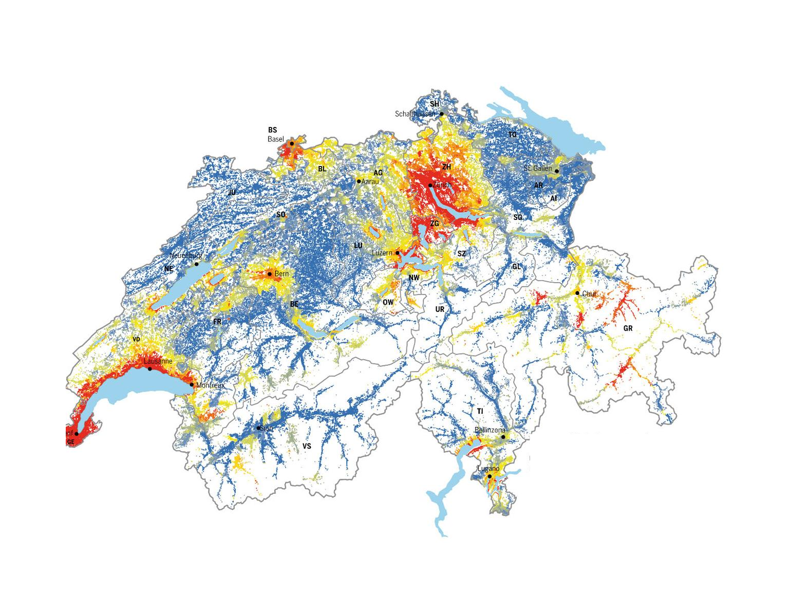 Mapa orientativo: zonas más caras para vivir en Suiza (por ejemplo, Zúrich/Zug y el arco lémanico)